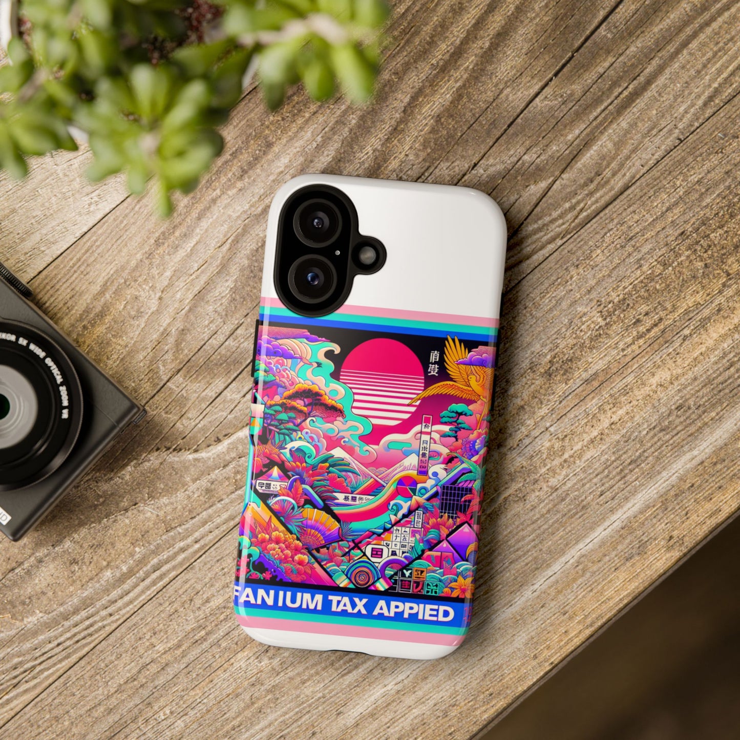 fanum tax applied protective phone case, 3d wrap design, durable silicone liner, uv protected, shock absorbing, fun anime and comic style, ideal gift for tech enthusiasts