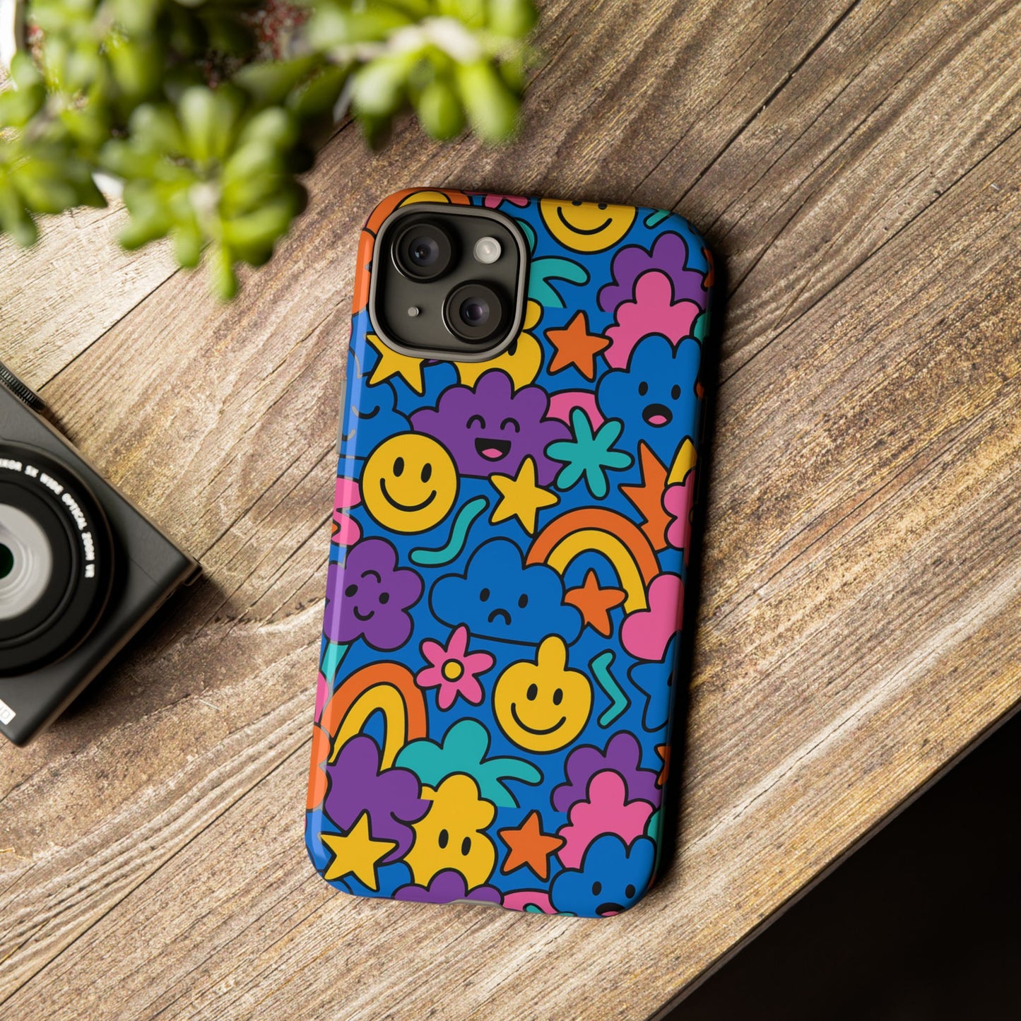 vibrant cartoon protective phone case with playful multicolour design – unisex fashion accessory – compatible with iphone 13, 14, 15 & 16 – all models including pro, pro max & plus