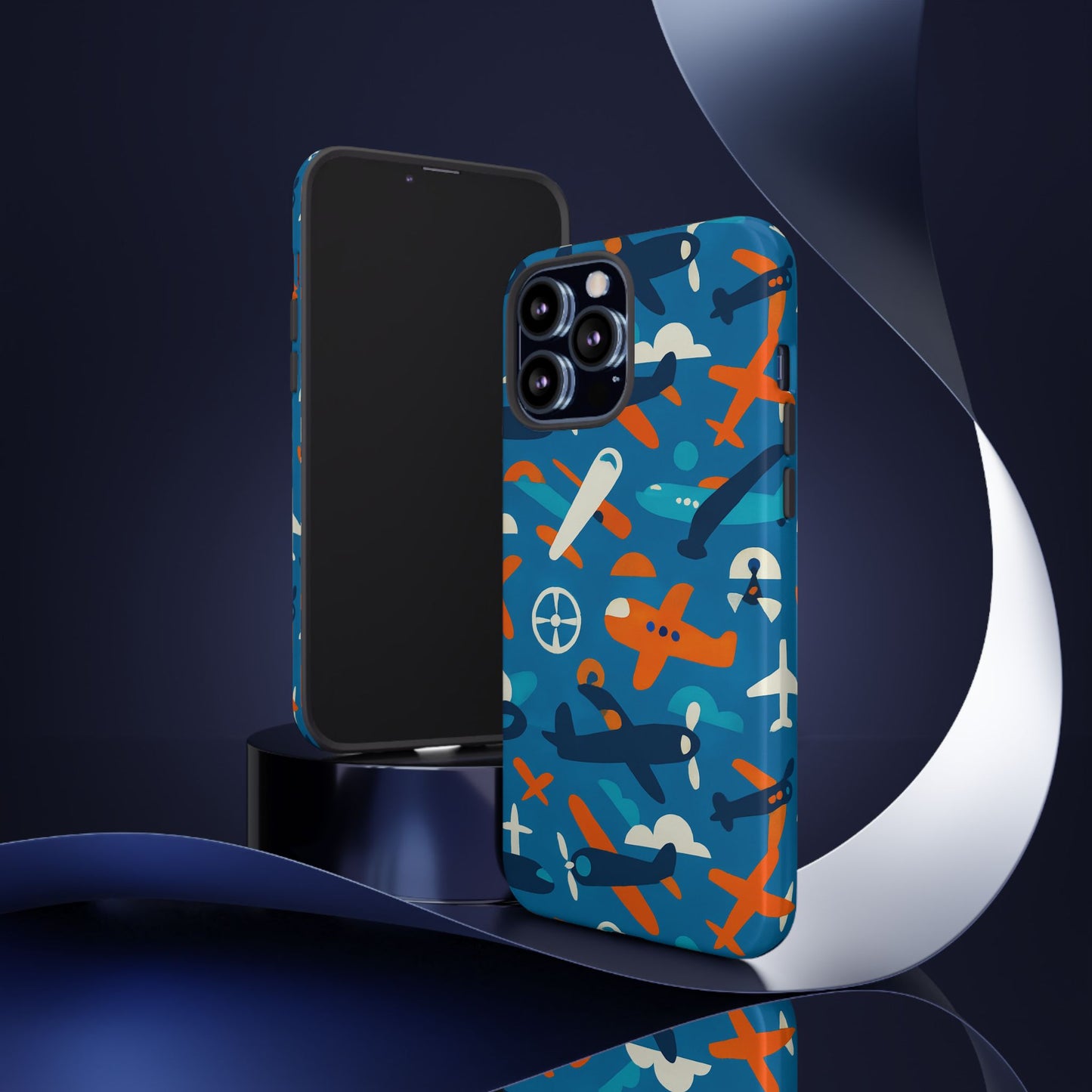 vibrant 3d airplane print phone case in blue – fun retro design for stylish protection – compatible with iphone 13, 14, 15 & 16 – all models including pro, pro max & plus