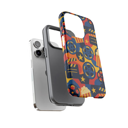 Vibrant Movie-Themed Protective Phone Case with Colourful Film Reel and Popcorn Design for Stylish Protection Compatible with iPhone 13, 14, 15 & 16 – All Models Including Pro, Pro Max & Plus