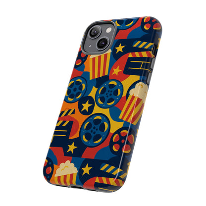 Vibrant Movie-Themed Protective Phone Case with Colourful Film Reel and Popcorn Design for Stylish Protection Compatible with iPhone 13, 14, 15 & 16 – All Models Including Pro, Pro Max & Plus