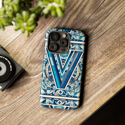 Blue Alphabet Letter V Phone Case for Men Women Kids Durable Shockproof Cartoon Anime Style Gift