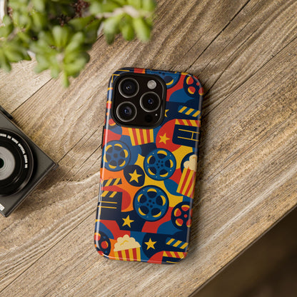 Vibrant Movie-Themed Protective Phone Case with Colourful Film Reel and Popcorn Design for Stylish Protection Compatible with iPhone 13, 14, 15 & 16 – All Models Including Pro, Pro Max & Plus