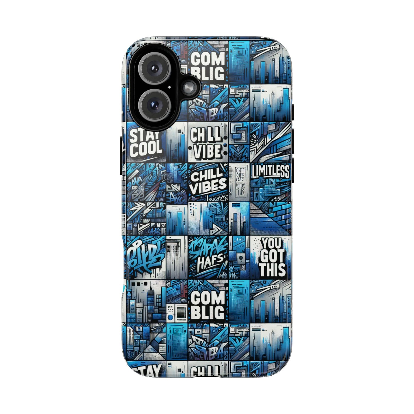 vibrant 3d wrap protective phone case in blue urban aesthetic design for stylish smartphone protection compatible with iphone 13, 14, 15 & 16 – all models including pro, pro max & plus