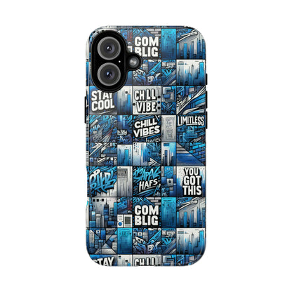 Vibrant 3D Wrap Protective Phone Case in Blue Urban Aesthetic Design for Stylish Smartphone Protection Compatible with iPhone 13, 14, 15 & 16 – All Models Including Pro, Pro Max & Plus