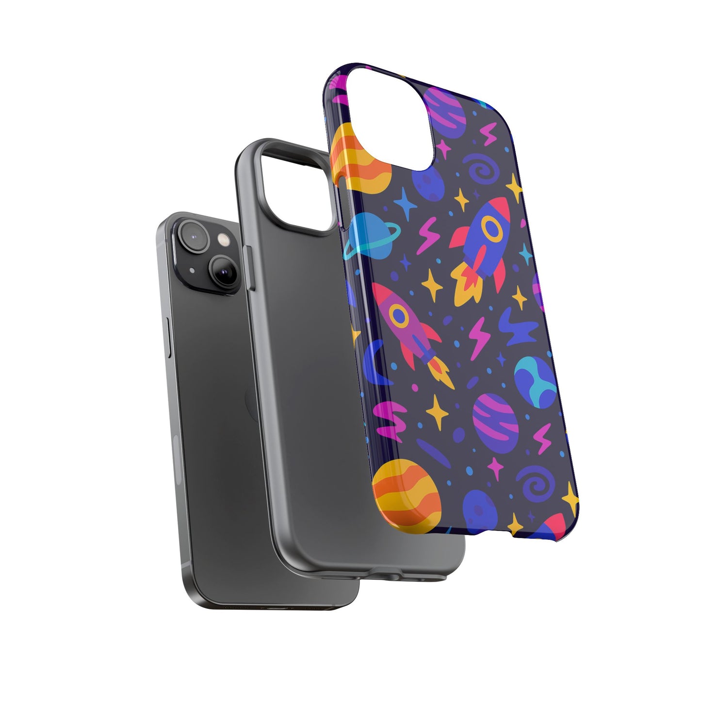 vibrant 3d wrap protective phone case with playful space theme for stylish self-expression compatible with iphone 13, 14, 15 & 16 – all models including pro, pro max & plus