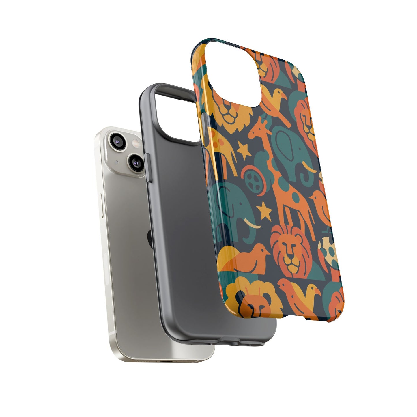 vibrant animal print protective phone case in multicolour – playful design for stylish protection – compatible with iphone 13, 14, 15 & 16 – all models including pro, pro max & plus