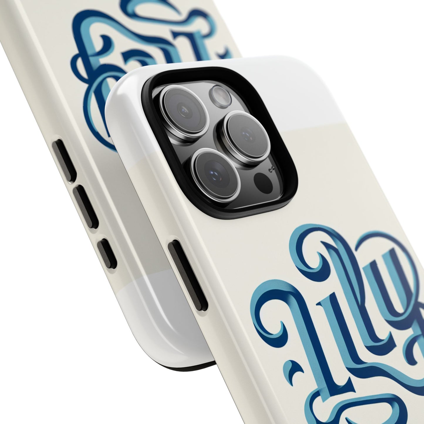 blue 3d wrap protective phone case with unique script design trendy accessory for style enthusiasts compatible with iphone 13, 14, 15 & 16 – all models including pro, pro max & plus