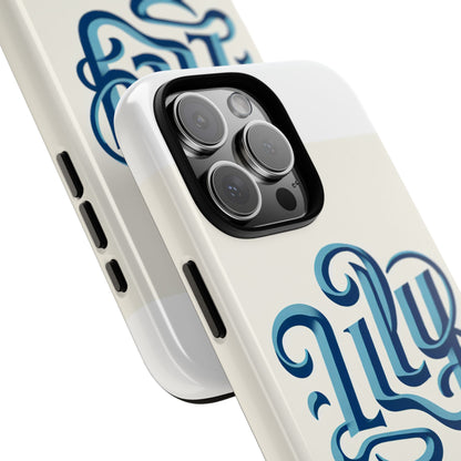 Blue 3D Wrap Protective Phone Case with Unique Script Design Trendy Accessory for Style Enthusiasts Compatible with iPhone 13, 14, 15 & 16 – all models including Pro, Pro Max & Plus