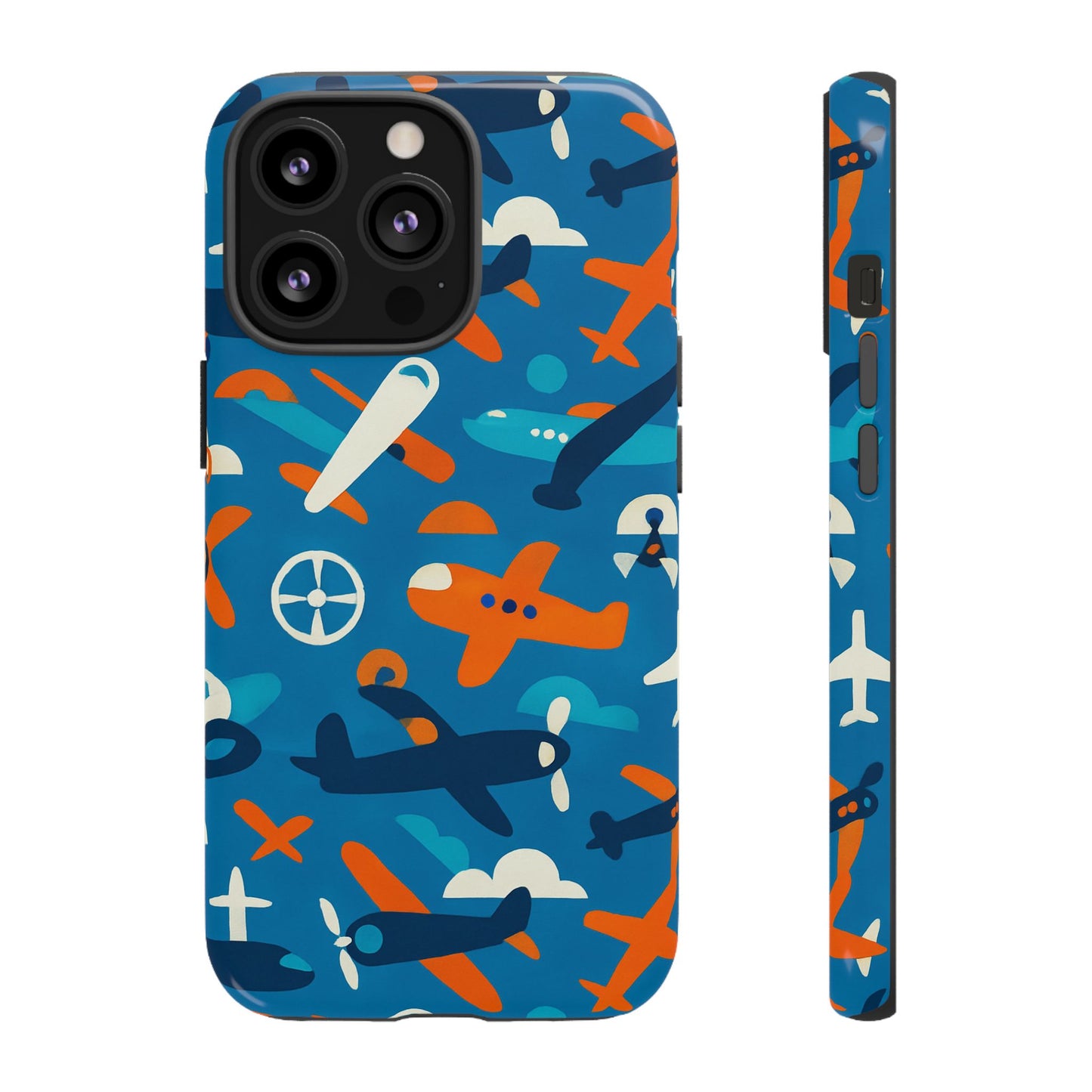 vibrant 3d airplane print phone case in blue – fun retro design for stylish protection – compatible with iphone 13, 14, 15 & 16 – all models including pro, pro max & plus