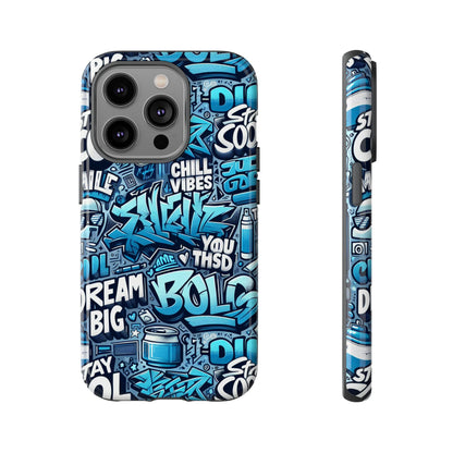Protective Phone Case with 3D Blue Graffiti Design for Stylish Device Protection and Unique Expression Compatible with iPhone 13, 14, 15 & 16 – all models including Pro, Pro Max & Plus