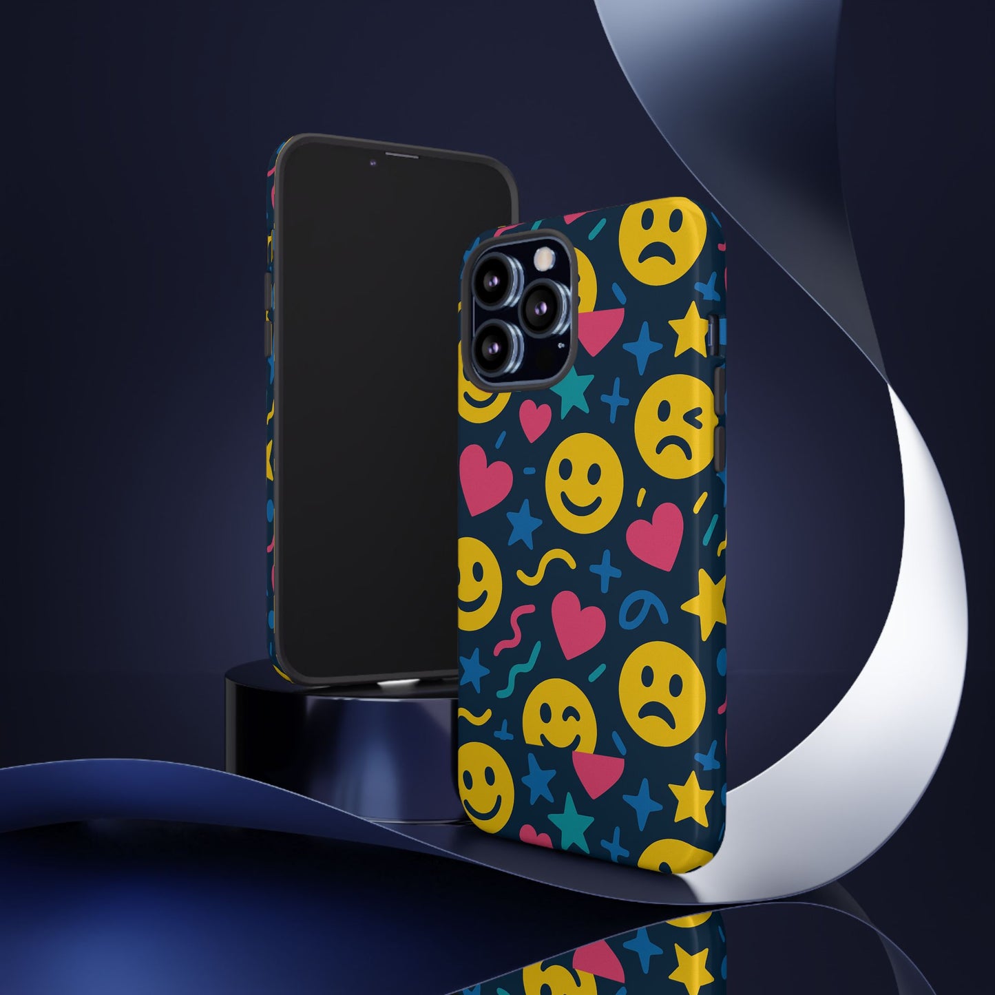 vibrant multicolour emoji phone case with 3d wrap design for playful protection compatible with iphone 13, 14, 15 & 16 – all models including pro, pro max & plus