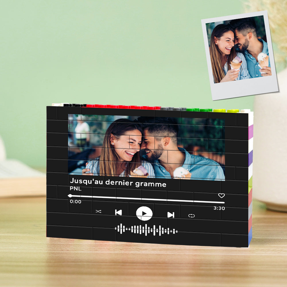 personalized music code colorful building brick photo block for kids and adults, fun memory display gift for birthdays, weddings, and anniversaries