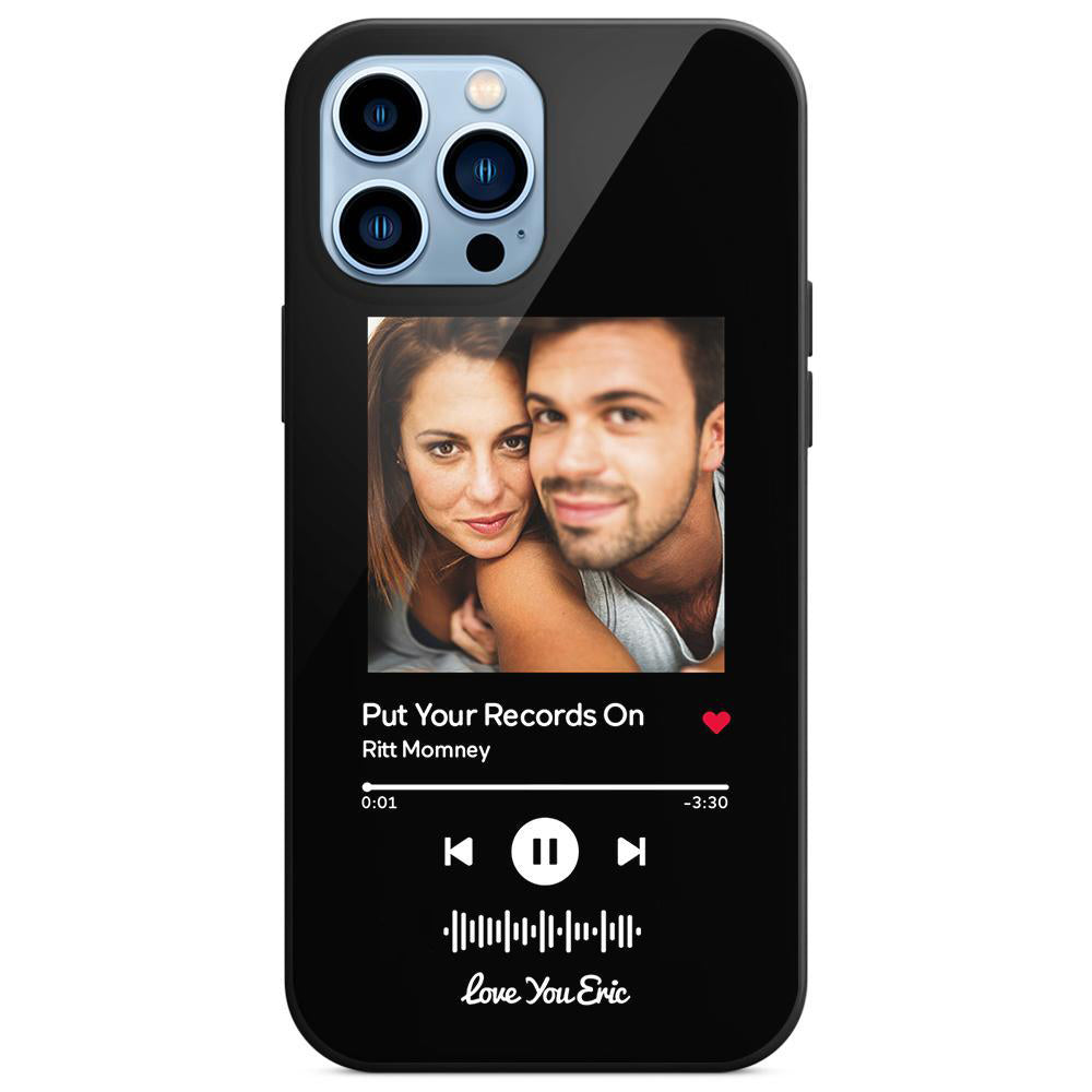 custom scannable music code glass iphone cases with picture for iphone series, slim lightweight design, anti-drop protection, easy clean, wireless charging compatible