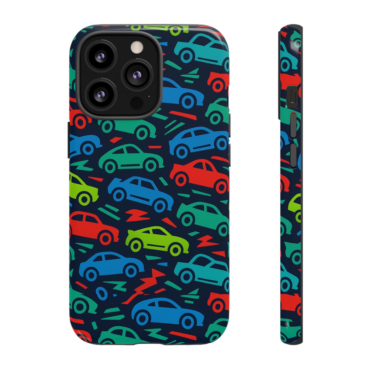 vibrant retro automotive design protective phone case for kids and adults – colourful 3d wrap style – stylish protection compatible with iphone 13, 14, 15 & 16 – all models including pro, pro max & plus