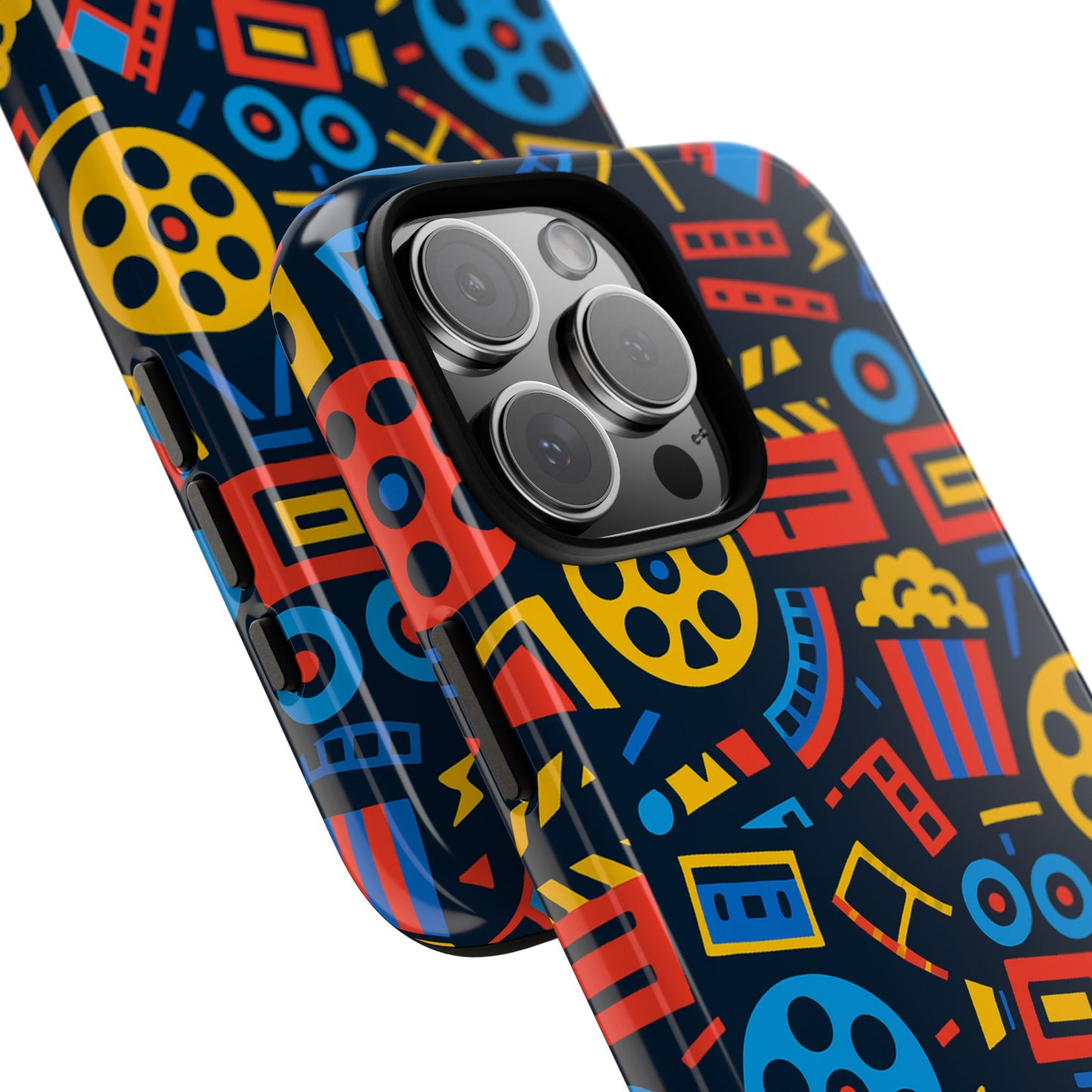 vibrant 3d film reel protective phone case for unique style and robust protection compatible with iphone 13, 14, 15 & 16 – all models including pro, pro max & plus