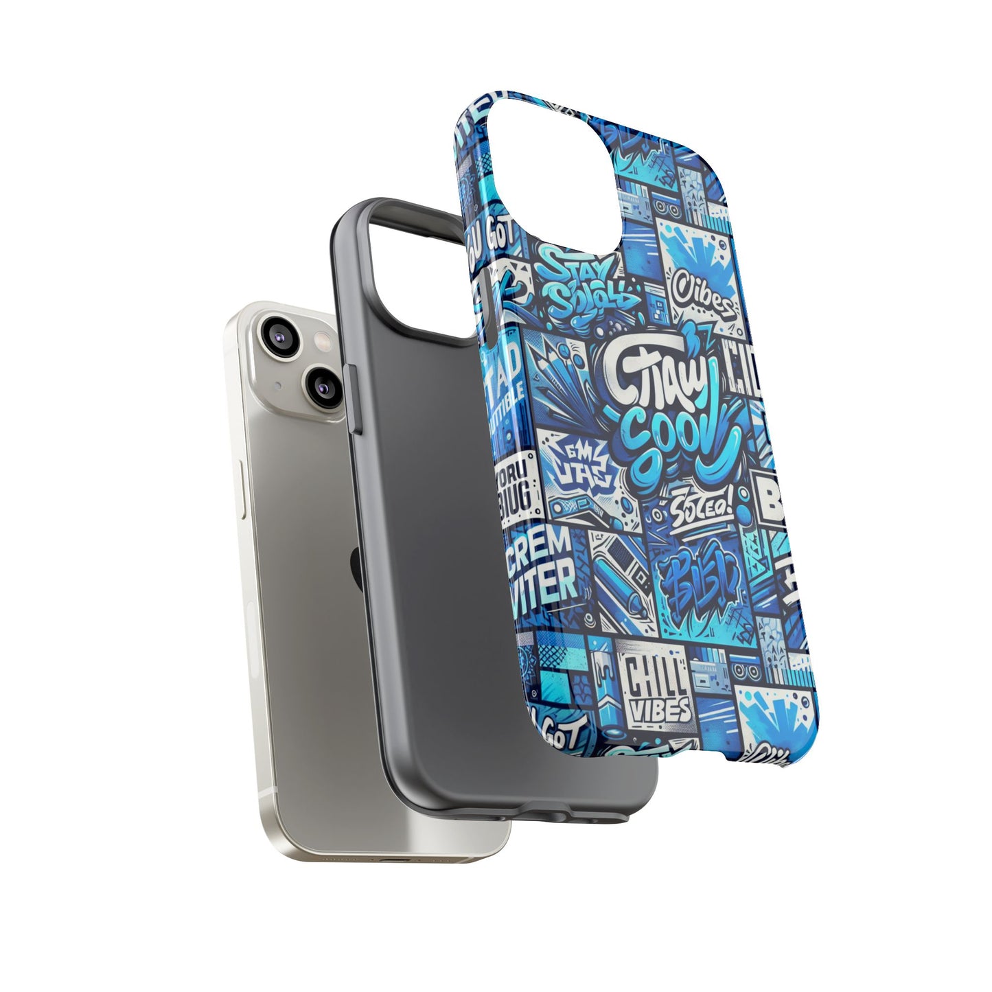 vibrant 3d graphic phone case in blue with playful design for stylish protection compatible with iphone 13, 14, 15 & 16 – all models including pro, pro max & plus