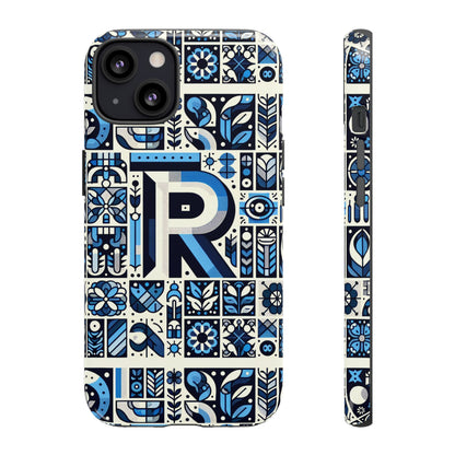 Blue Alphabet R Phone Case with 3D Wrap and Shock Absorption for Kids and Teenagers