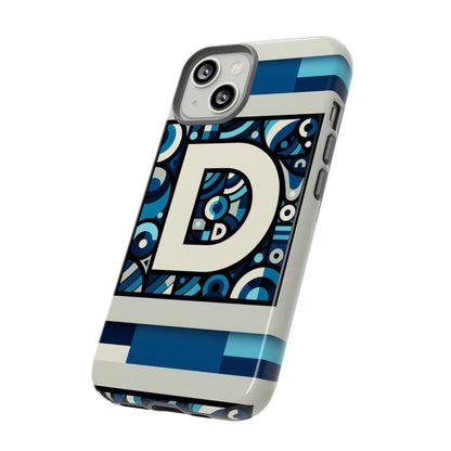 Blue Alphabet Letter D Phone Case with 3D Wrap and Shock Protection for Kids and Teens