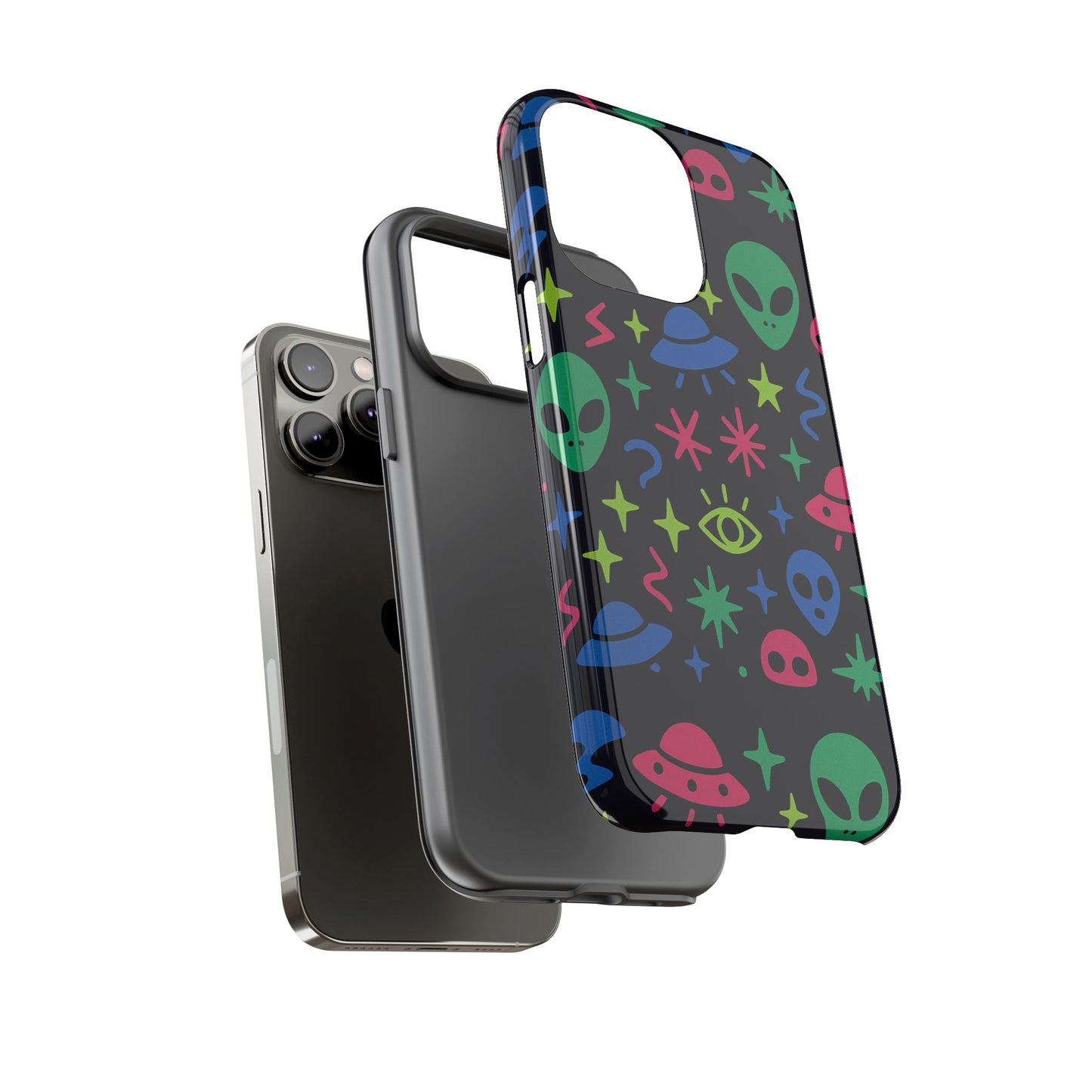 vibrant alien pattern protective phone case with 3d wrap design for unique expression – stylish protection compatible with iphone 13, 14, 15 & 16 – all models including pro, pro max & plus