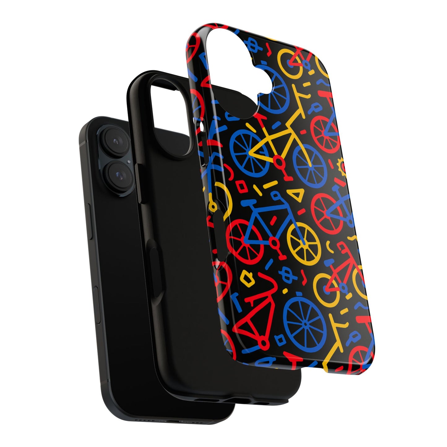 multicolour 3d bicycle phone case with retro design for stylish protection compatible with iphone 13, 14, 15 & 16 – all models including pro, pro max & plus