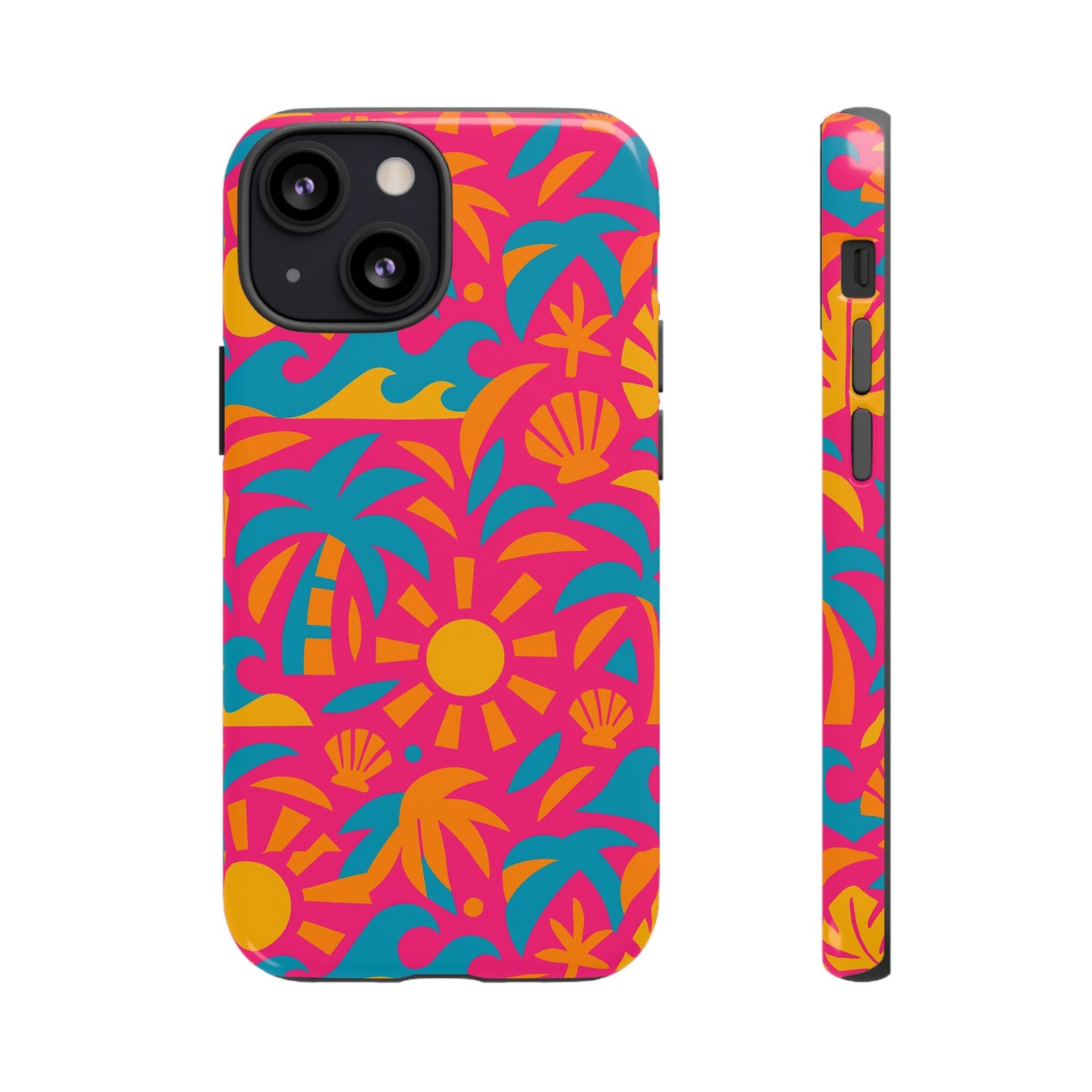 vibrant tropical 3d wrap design protective phone case with retro style – bold accessory for self-expression compatible with iphone 13, 14, 15 & 16 – all models including pro, pro max & plus
