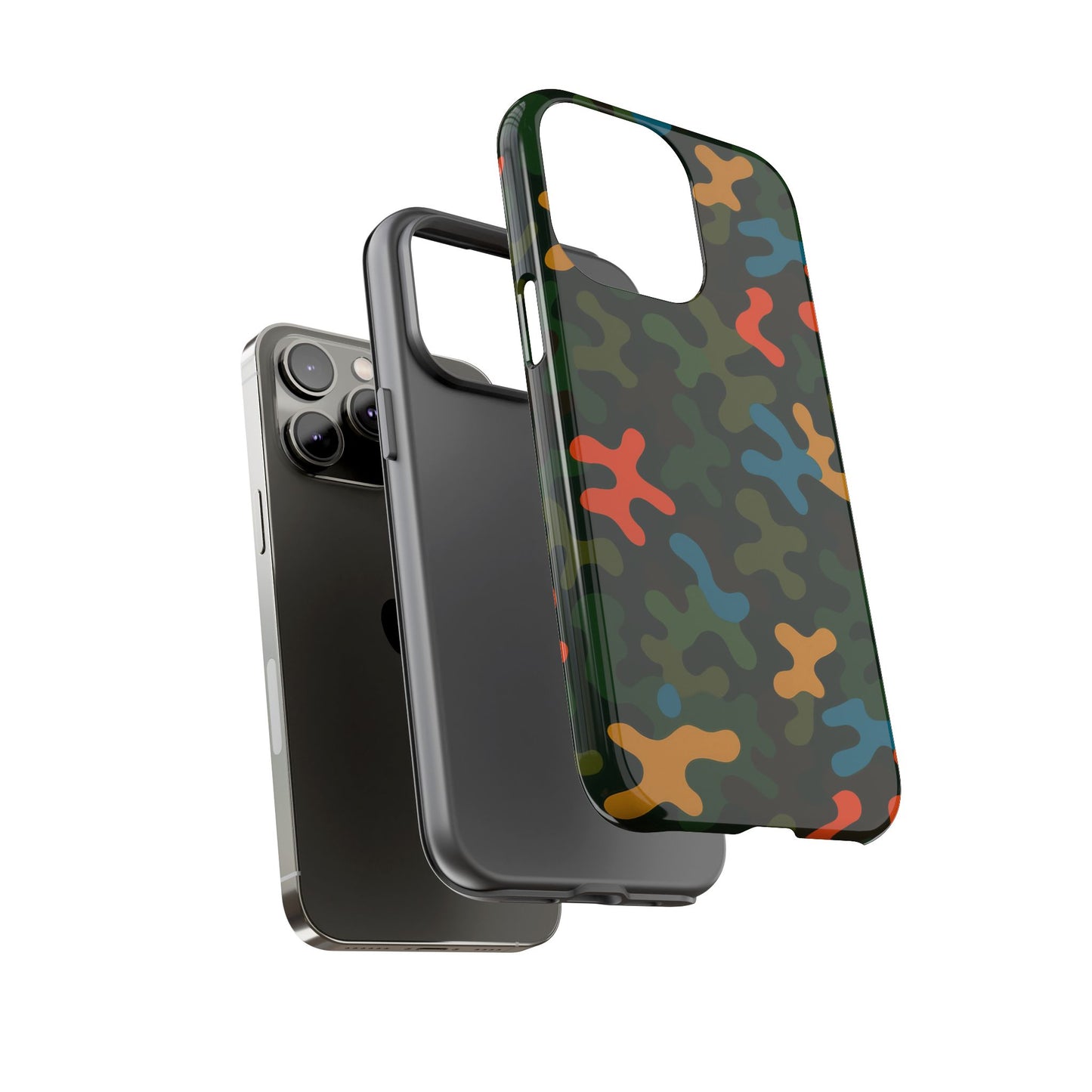 multicolour camouflage 3d wrap protective phone case stylish design for men and women stylish protection compatible with iphone 13, 14, 15 & 16 – all models including pro, pro max & plus