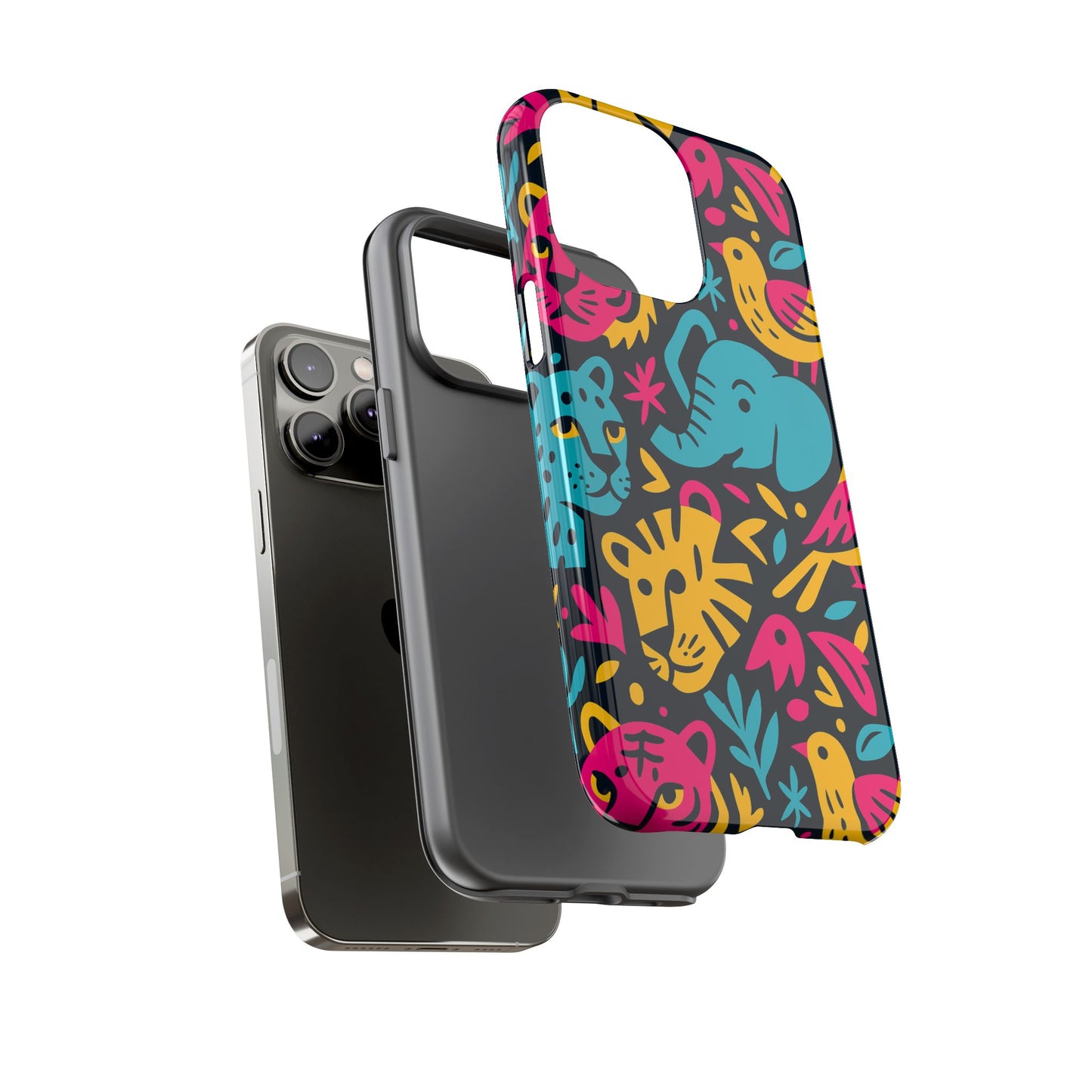 vibrant 3d animal print protective phone case colourful design for stylish protection compatible with iphone 13, 14, 15 & 16 – all models including pro, pro max & plus