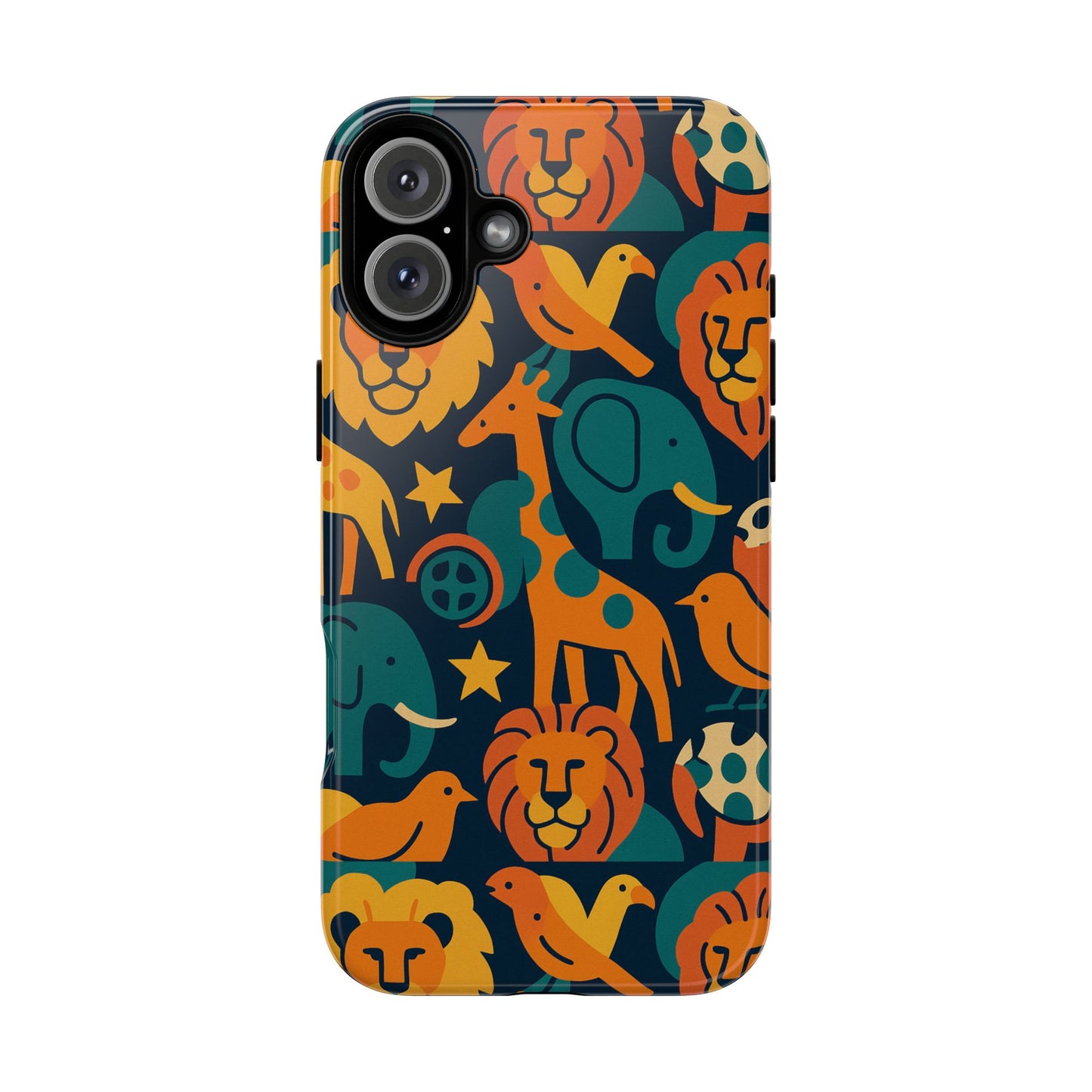 vibrant animal print protective phone case in multicolour – playful design for stylish protection – compatible with iphone 13, 14, 15 & 16 – all models including pro, pro max & plus