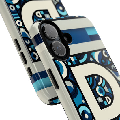 Blue Alphabet Letter D Phone Case with 3D Wrap and Shock Protection for Kids and Teens