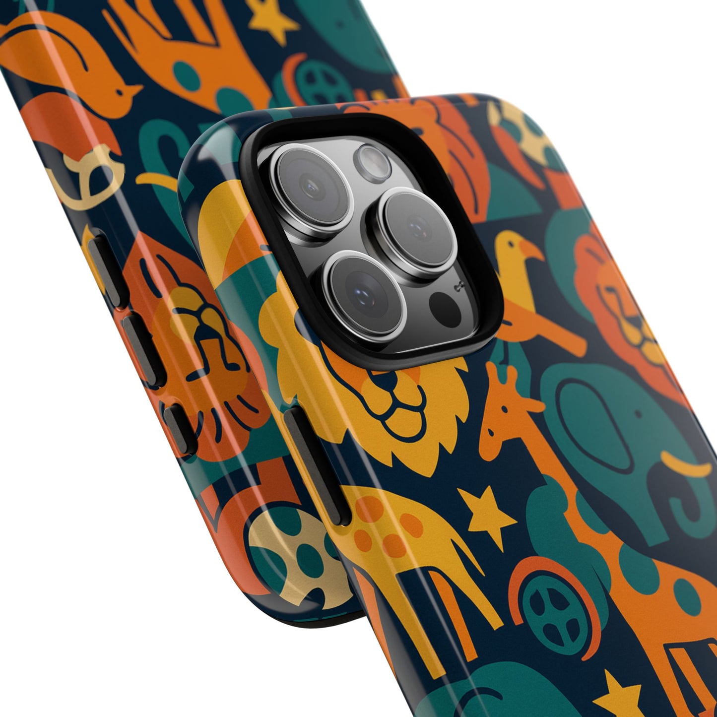 vibrant animal print protective phone case in multicolour – playful design for stylish protection – compatible with iphone 13, 14, 15 & 16 – all models including pro, pro max & plus