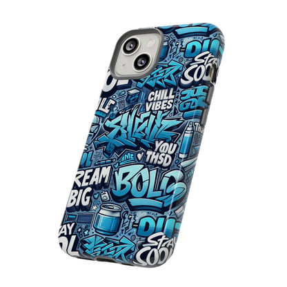 Protective Phone Case with 3D Blue Graffiti Design for Stylish Device Protection and Unique Expression Compatible with iPhone 13, 14, 15 & 16 – all models including Pro, Pro Max & Plus