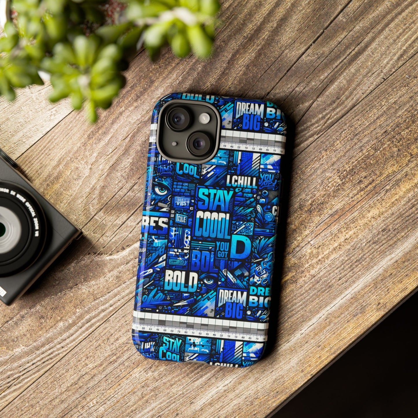 vibrant 3d wrap protective phone case in blue typography design for unique style – stylish protection compatible with iphone 13, 14, 15 & 16 – all models including pro, pro max & plus