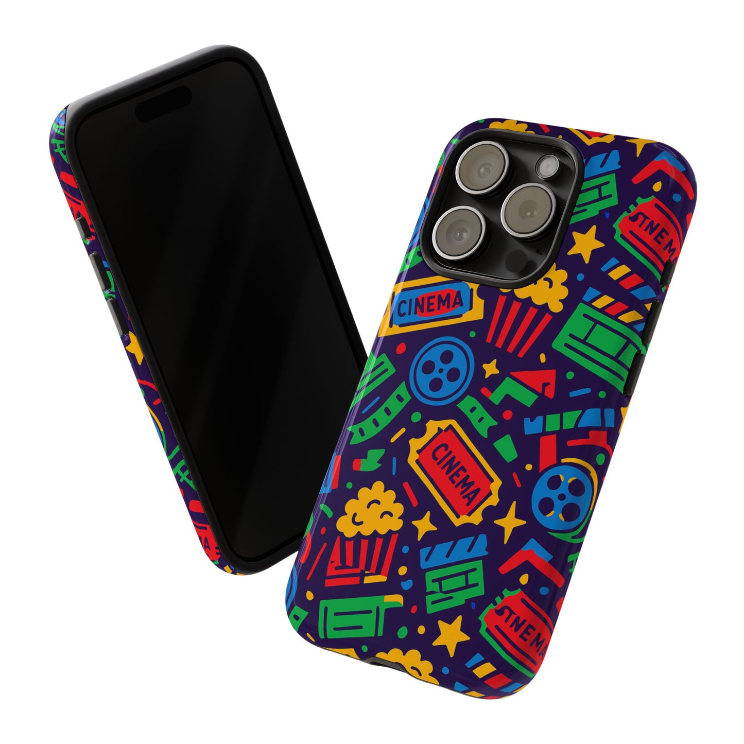 vibrant multicolour cinema-themed 3d wrap protective phone case for self-expression stylish protection compatible with iphone 13, 14, 15 & 16 – all models including pro, pro max & plus