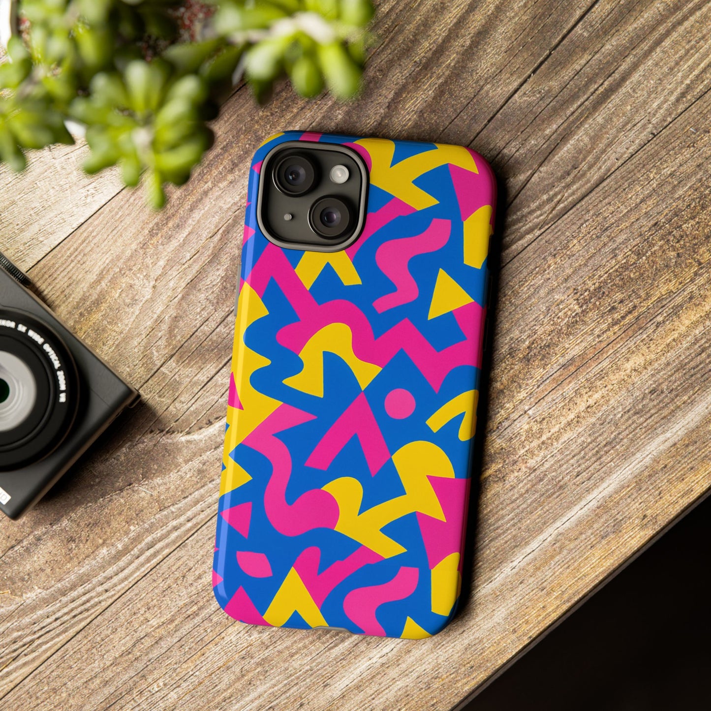 vibrant y2k geometric protective phone case with 3d wrap design for unique style compatible with iphone 13, 14, 15 & 16 – all models including pro, pro max & plus