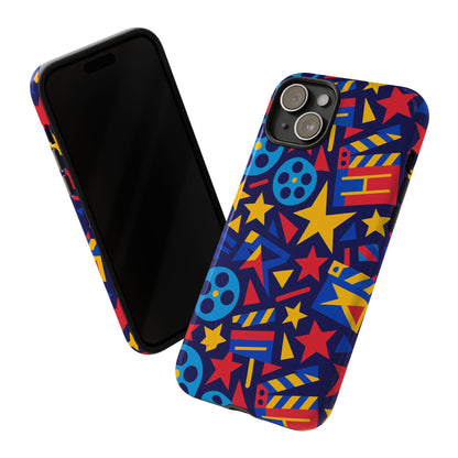 Vibrant Movie Theme Protective Phone Case with 3D Wrap Design – Colourful Stars and Film Reels – Stylish Protection Compatible with iPhone 13, 14, 15 & 16 – All Models Including Pro, Pro Max & Plus