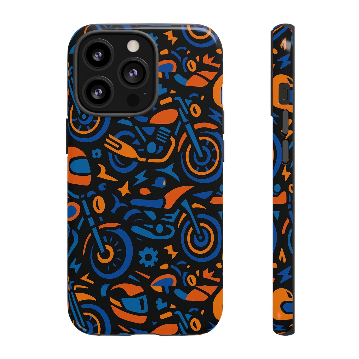 vibrant motorcycle phone case in multicolour design for stylish protection compatible with iphone 13, 14, 15 & 16 – all models including pro, pro max & plus