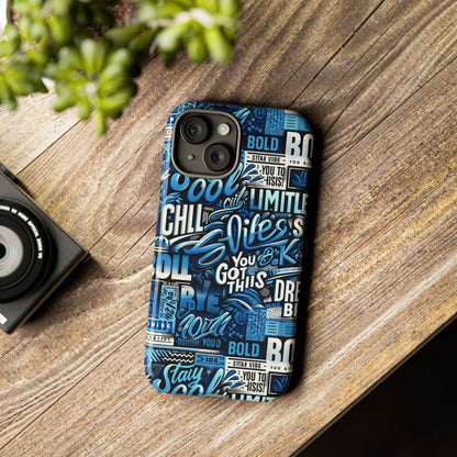 Vibrant Protective Phone Case with Playful Typography Design in Blue – Stylish Self-Expression Accessory Compatible with iPhone 13, 14, 15 & 16 – all models including Pro, Pro Max & Plus