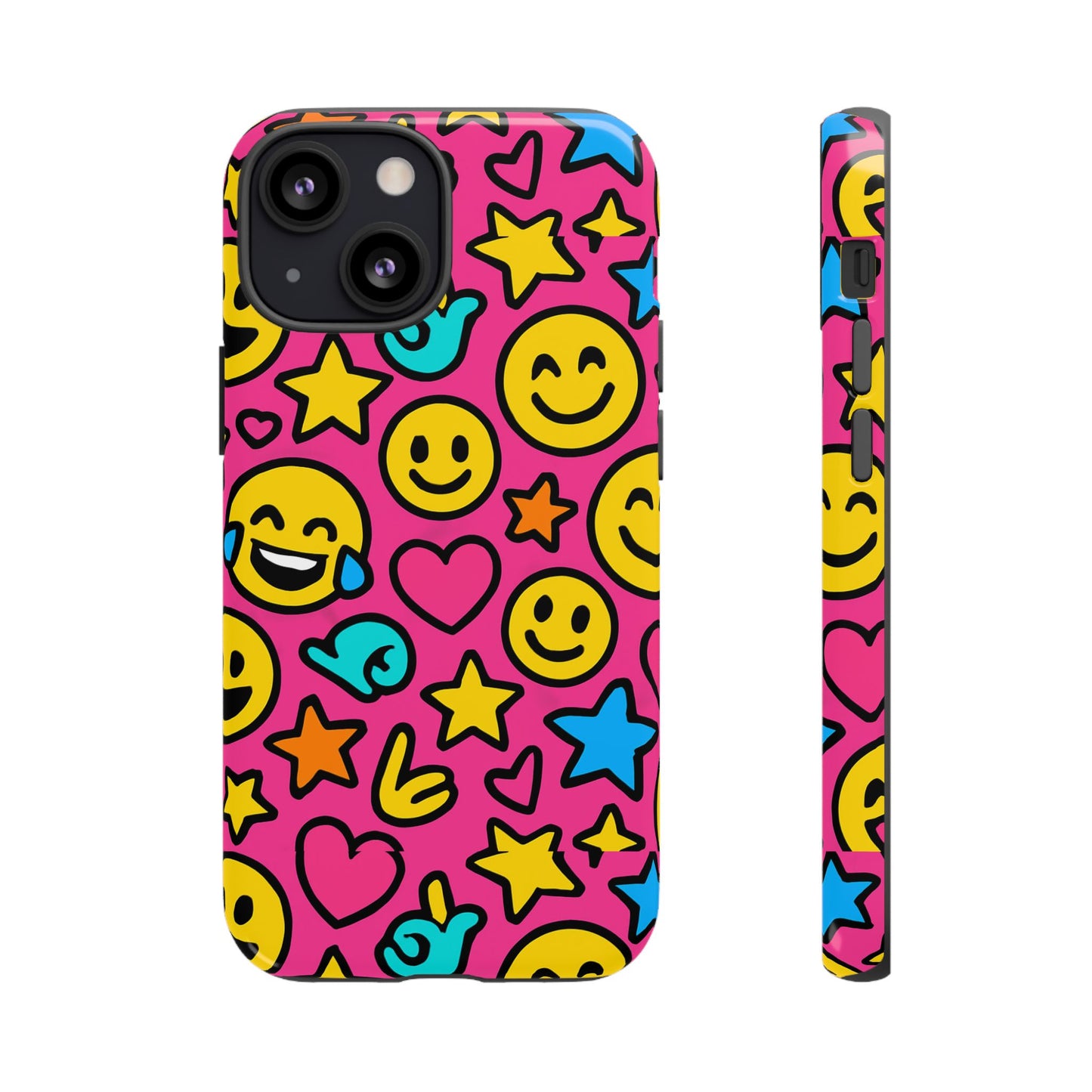 vibrant pink emoji phone case with 3d wrap design for stylish protection compatible with iphone 13, 14, 15 & 16 – all models including pro, pro max & plus