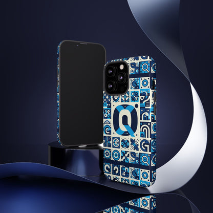 Blue Alphabet Letter Q Phone Case with 3D Wrap Protective Cover for Smartphones Kids and Adults Stylish Silicone Shock Absorption Durable Design