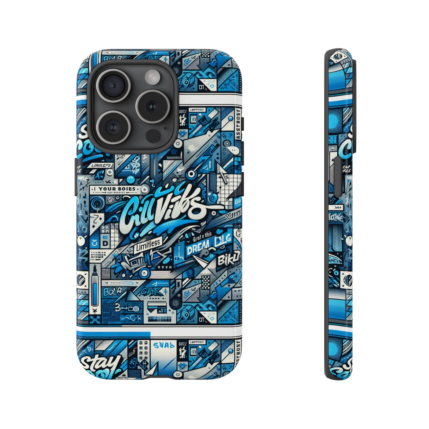 vibrant 3d wrap protective phone case in retro blue aesthetic for stylish protection compatible with iphone 13, 14, 15 & 16 – all models including pro, pro max & plus