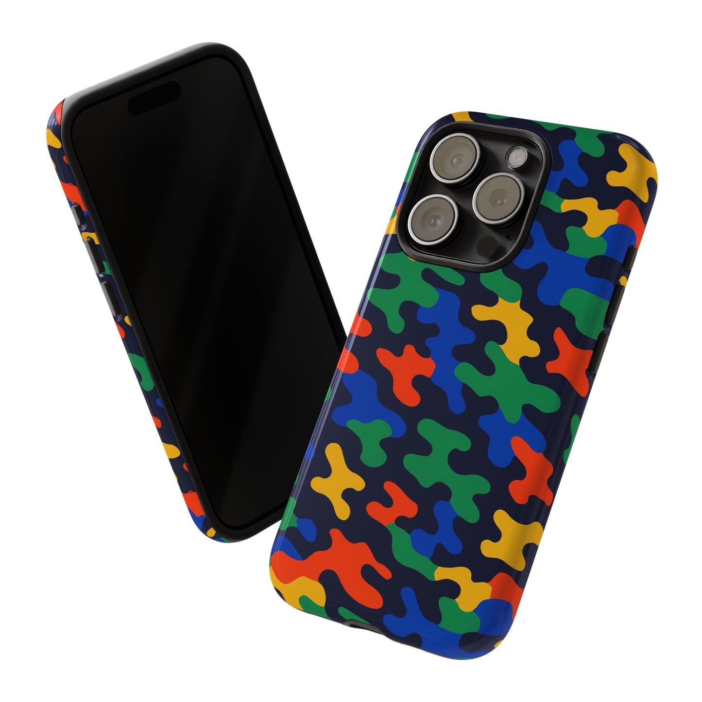 multicolour camouflage protective phone case with 3d wrap design for stylish smartphone protection compatible with iphone 13, 14, 15 & 16 – all models including pro, pro max & plus