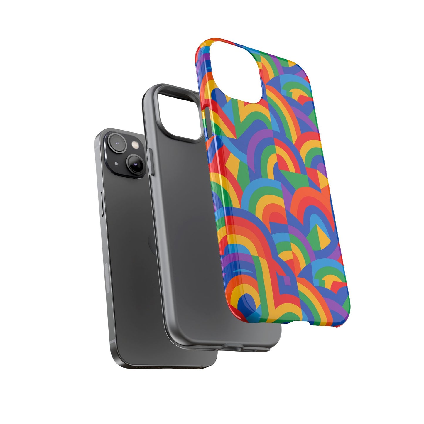 multicolour rainbow protective phone case with 3d design for stylish protection compatible with iphone 13, 14, 15 & 16 – all models including pro, pro max & plus