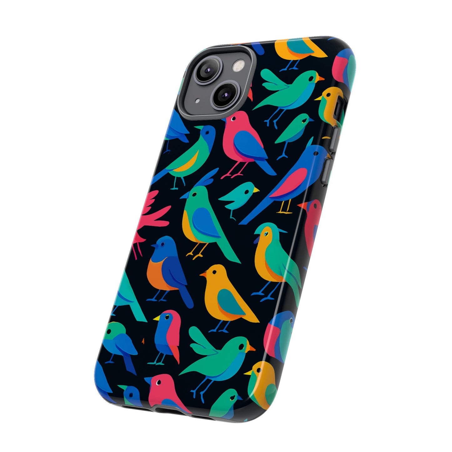 vibrant multicolour 3d bird print protective phone case for smart devices – unique accessory for trendsetters compatible with iphone 13, 14, 15 & 16 – all models including pro, pro max & plus