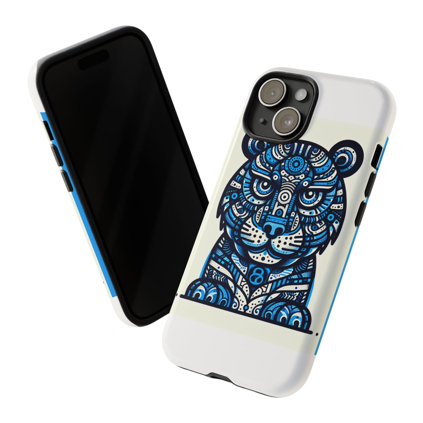 vibrant blue geometric tiger design phone case – stylish protection accessory for self-expression compatible with iphone 13, 14, 15 & 16 – all models including pro, pro max & plus