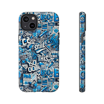 3D Wrap Protective Phone Case in Vibrant Blue Retro Design for Unique Style and Playful Expression Compatible with iPhone 13, 14, 15 & 16 – all models including Pro, Pro Max & Plus