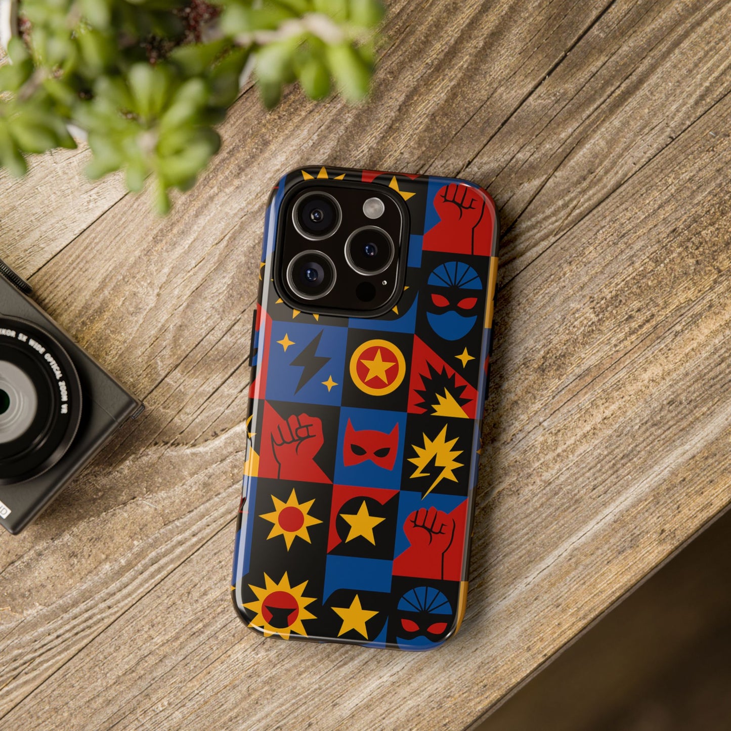 vibrant superhero phone case with retro 3d design for stylish protection compatible with iphone 13, 14, 15 & 16 – all models including pro, pro max & plus