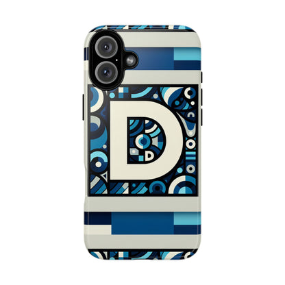 Blue Alphabet Letter D Phone Case with 3D Wrap and Shock Protection for Kids and Teens