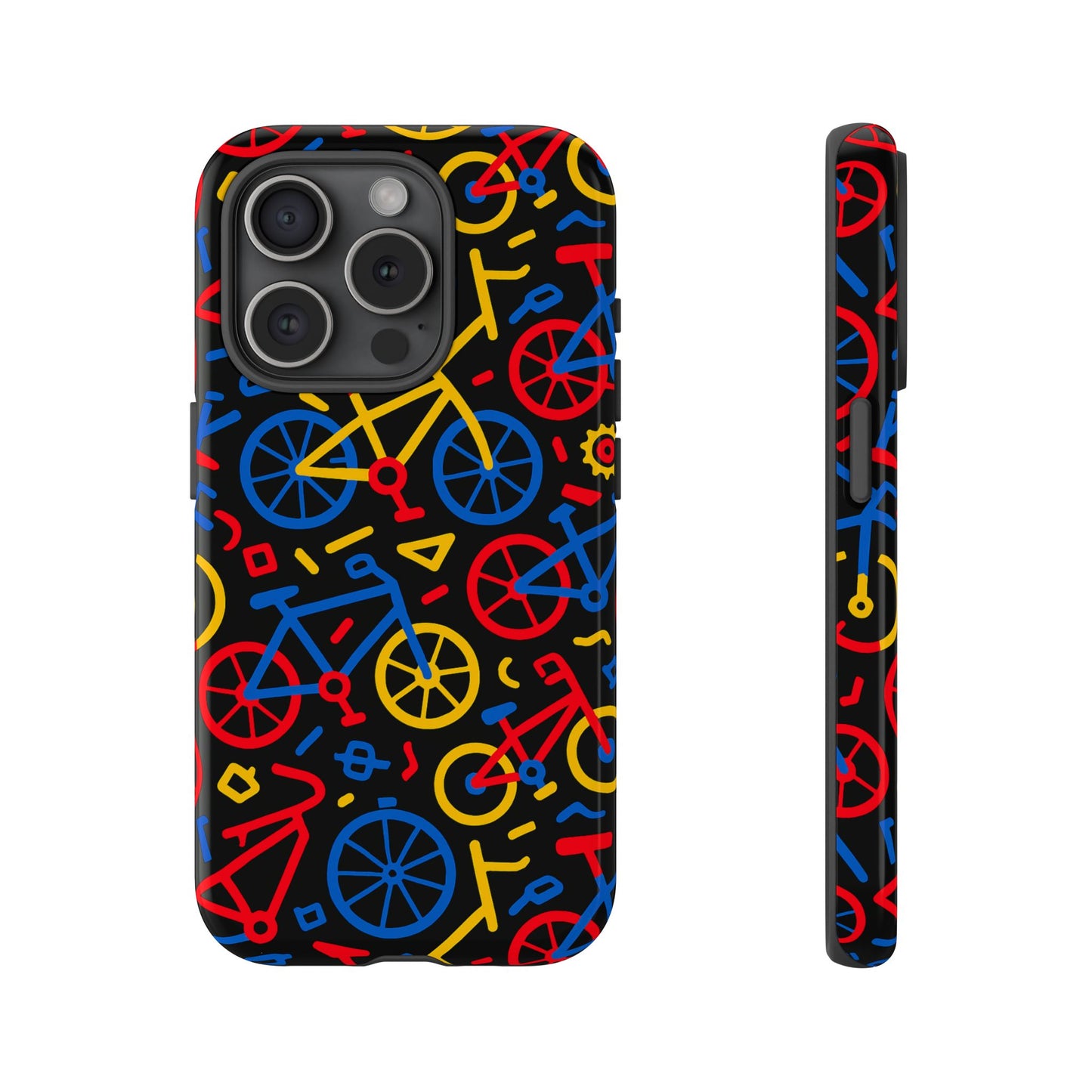 multicolour 3d bicycle phone case with retro design for stylish protection compatible with iphone 13, 14, 15 & 16 – all models including pro, pro max & plus