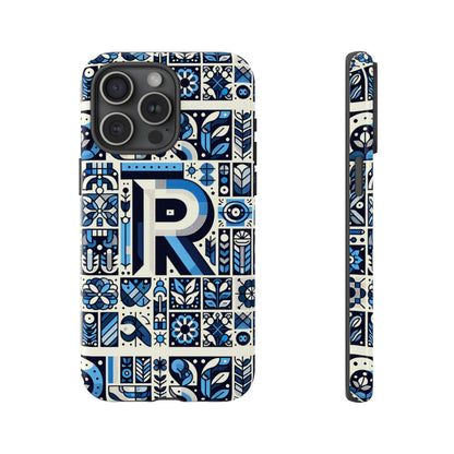 Blue Alphabet R Phone Case with 3D Wrap and Shock Absorption for Kids and Teenagers
